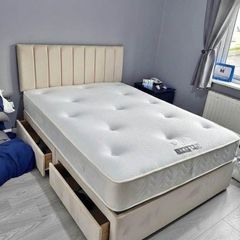 New Stylish Double 4ft, 4ft6, King 5ft And 6ft Superking Sizes Divan Beds Instock. Drawers And Optional Tufted Mattresses Available. Free Delivery
