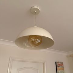 Cream pendant light fixture and large bulb