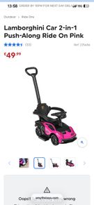 Kids Lamborghini Car 2-in-1 Push-Along Ride On (Pink)