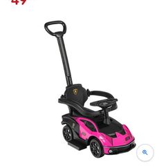 Kids Lamborghini Car 2-in-1 Push-Along Ride On (Pink)
