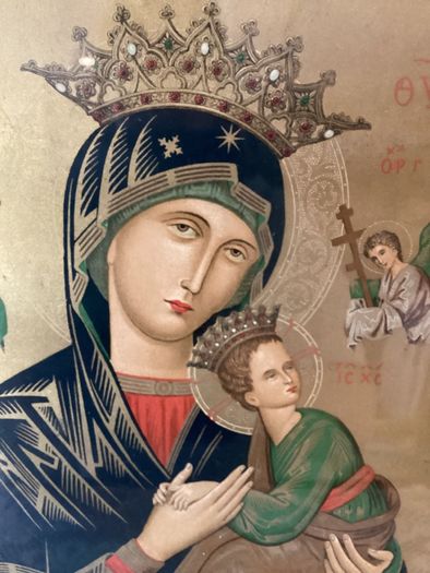 Antique Our Lady of Perpetual Help Framed Print - Late 19thC Wood Back