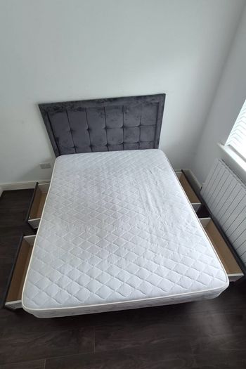 Queen size bed frame with storage and mattress