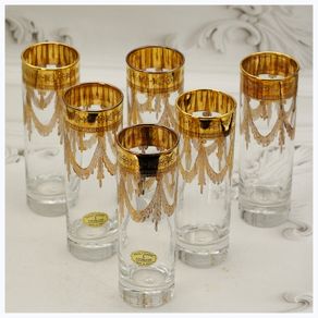 Hollywood Regency Murano 24K Gilded Highball Glasses Set