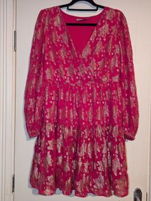 Stunning pink metallic v-front smock mini dress from Oasis