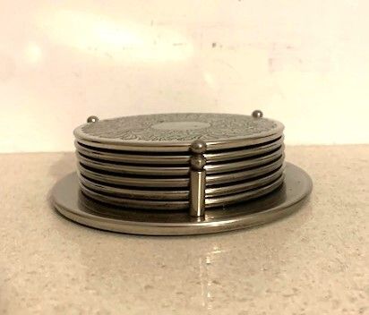 Vintage Silver Plated Coasters + Holder