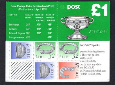 1991 Ireland Ardagh Chalice Definitive Stamp Booklet Mint Never Hinged (MNH). Hibernian HB37