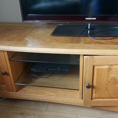 Solid Oak TV unit with matching lamp tables