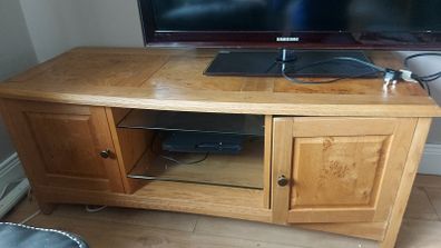 Solid Oak TV unit with matching lamp tables