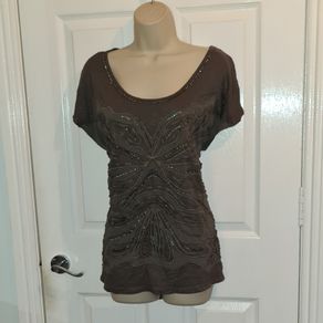 Monsoon Khaki Loose Fitting Emblished Top Size 12