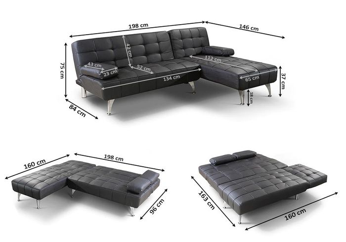 Grey Corner Sofa Bed with Chaise Longue, Aroa xs