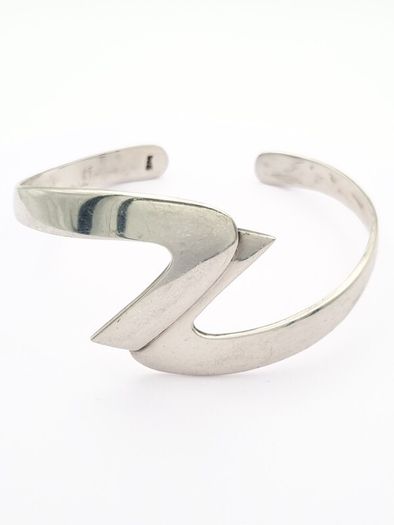 Modernist Sterling Silver Bangle, Full British Hallmarks