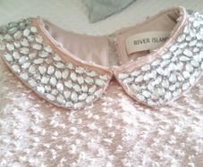 River Island Baby Pink Top with Beaded Collar - Size 6