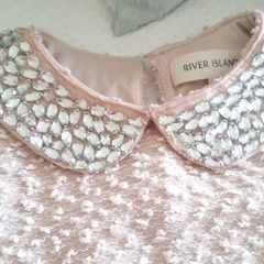 River Island Baby Pink Top with Beaded Collar - Size 6