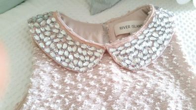 River Island Baby Pink Top with Beaded Collar - Size 6