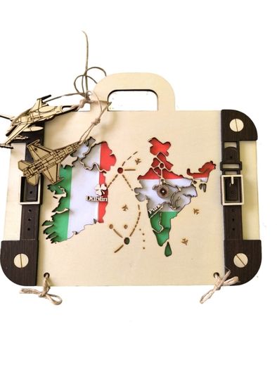 Wooden Wedding Card in the shape of a travel suitcase, Inner envelope for monetary wedding gifts