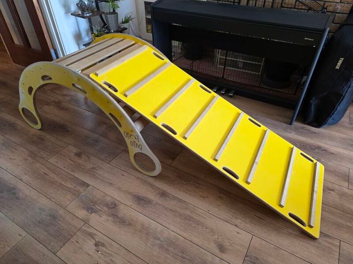 Wooden Montessori 4 in 1 Set Rocker, Slide, Climber & Table (Yellow)