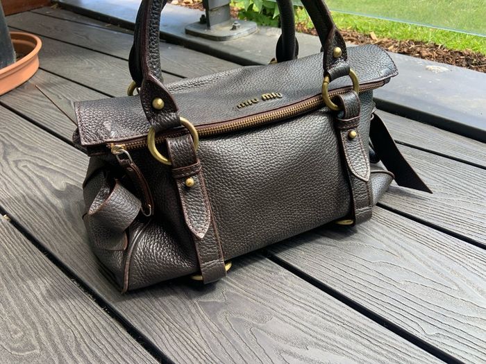 Miu Miu Vitello Lux Bow Bag Dark Brown Leather Gold Hardware