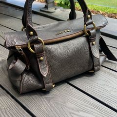 Miu Miu Vitello Lux Bow Bag Dark Brown Leather Gold Hardware