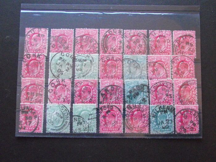 A small collection of used Great Britain stamps with cancellation's mark from Irish Post offices