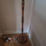 Vintage Wooden Standard Floor Lamp with Original Fringed Shade Image 2