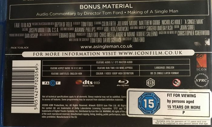A Single Man [2009] Colin Firth, Julianne Moore, Matthew Goode & Nicholas Hoult [Blu-ray Movie]