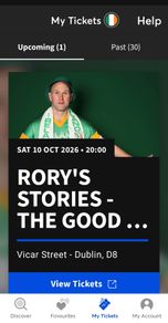 Rory's Stories, Vicar Street 10th October @8pm
