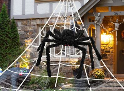 NEW SALE  Halloween Outdoor Giant Plush Spider Set, Giant Plush Spider, Spider Web