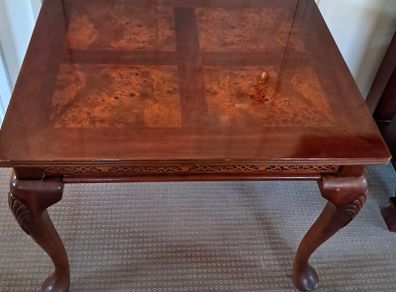 Mahogany coffee table with burr wood inlay