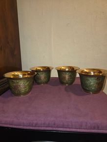 Set of 4 Cloisonne Brass Planters