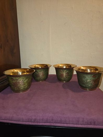 Set of 4 Cloisonne Brass Planters