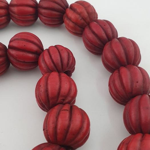 Antique African Red Melon Shape Big Glass Beads Necklace Strand