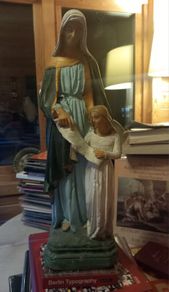 St Anne teaching Virgin Mary to read large chalkware old statue