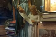 St Anne teaching Virgin Mary to read large chalkware old statue
