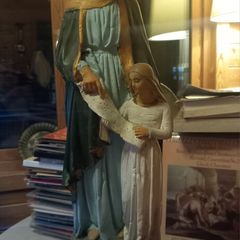 St Anne teaching Virgin Mary to read large chalkware old statue