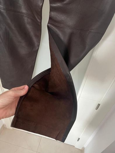 Unsigned genuine dark brown suede and leather jeans style trousers Sz 8UK - W28 L32 - Rrp 350 (New)