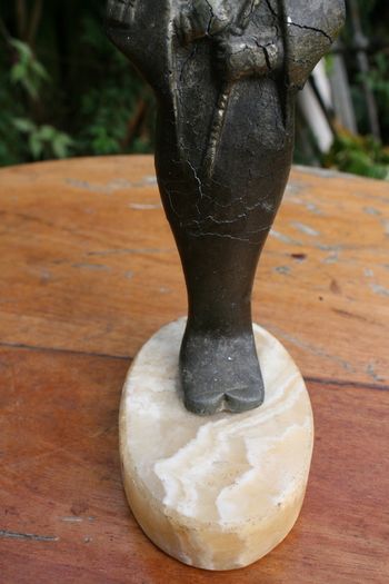 Vintage Egyptian  Figure of Osiris 10" (made of some metal, a few cracks visible in the photos, mounted on a marble base)