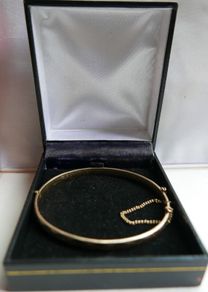 9ct Gold Bronze Core Diamond Flat Cut Style Vintage Bangle Hallmarked 14,56g