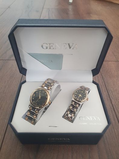 Geneva Wrist Watch Classic Collection Gift Set His And Hers Chrome/Gold Quartz