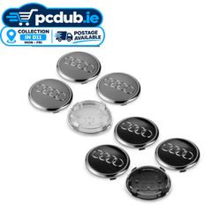 4pcs 69mm Audi 4B0601170 Centre Wheel Caps Black Grey