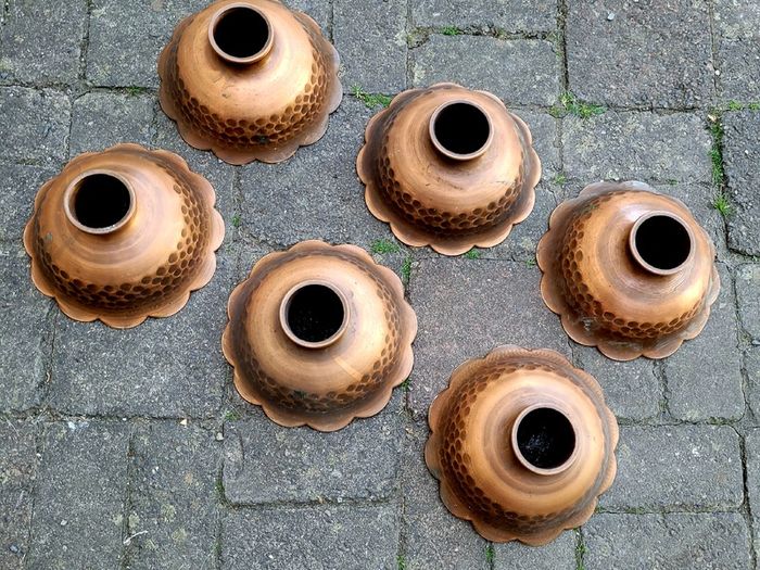 Vintage hammered copper light shades x 6