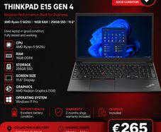 Lenovo ThinkPad E15 Gen 4 | AMD Ryzen 5 5625U | 16GB RAM | 256GB SSD | 15.6" Laptop