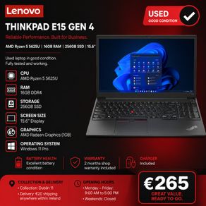 Lenovo ThinkPad E15 Gen 4 | AMD Ryzen 5 5625U | 16GB RAM | 256GB SSD | 15.6" Laptop