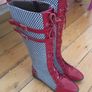 BRAND NEW Red and White Tall Knee Boots, Size 40 Image 8