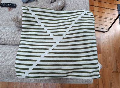 Set of 2 Striped Cushion Covers (Green & White)