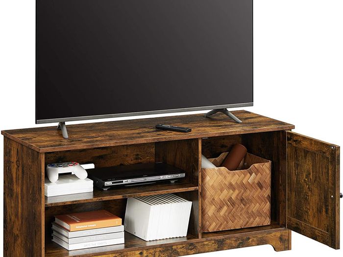 TV cabinet, TV table, TV shelf, for TVs up to 43 inches, rustic country house style, 2 open compartments, vintage brown