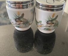 Royal Worcester pair of egg coddlers with birds