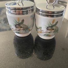 Royal Worcester pair of egg coddlers with birds