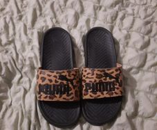 puma leopard print sliders