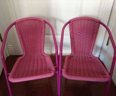Rattan and metal children's chair (2pcs) Pink colour