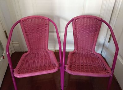 Rattan and metal children's chair (2pcs) Pink colour